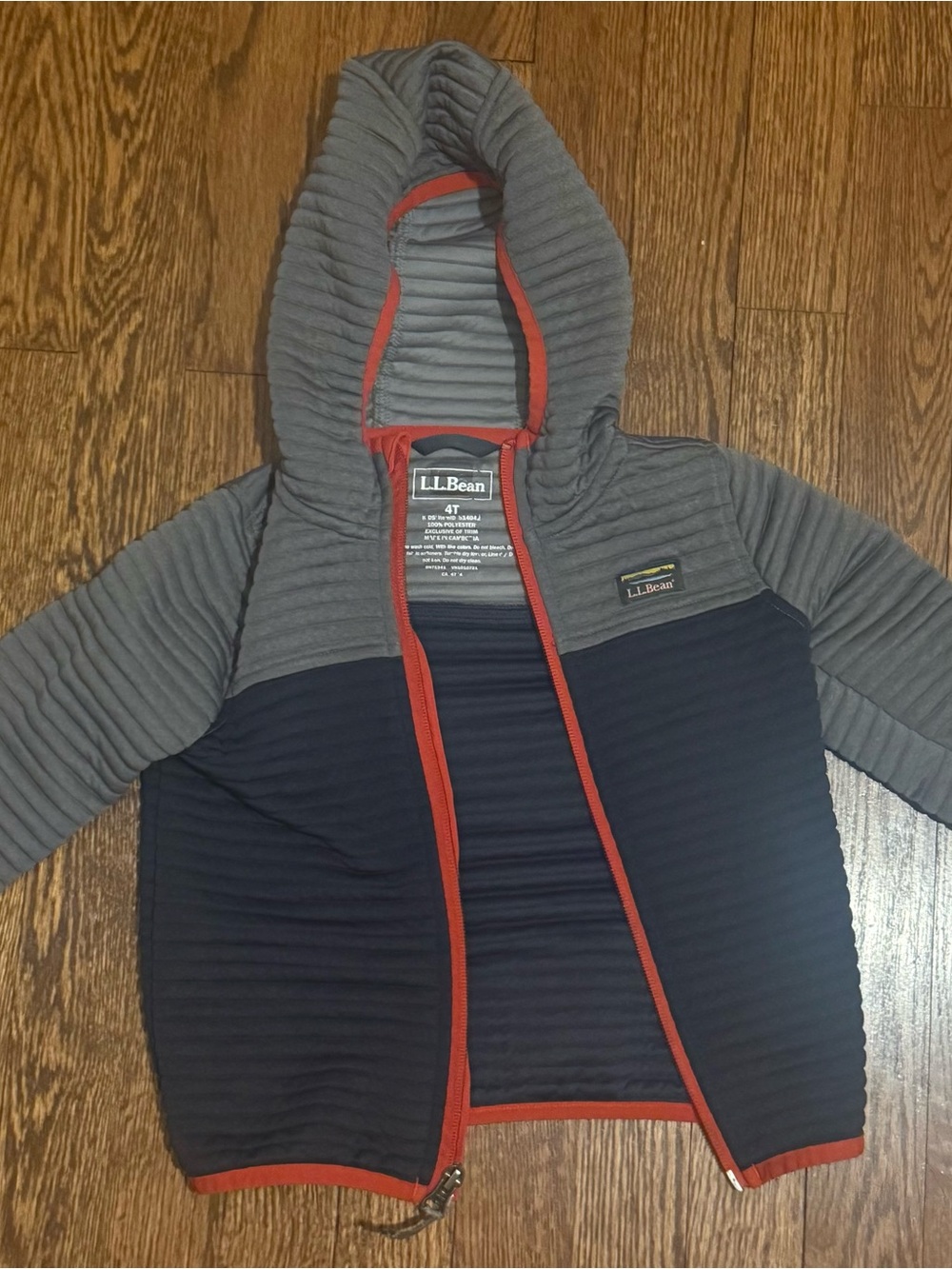 L.L. Bean Kids' airlight Gray & Navy Hooded Jacket with Red Trim
